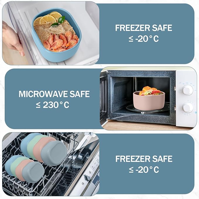 12 Pcs Silicone Food Storage Containers with Lids,Mo Landi Color | Reusable, 3 Size Silicone Lunch Box Bento, Freezer Dishwasher Safe, 6.7oz, 10oz, 20oz - Image 6
