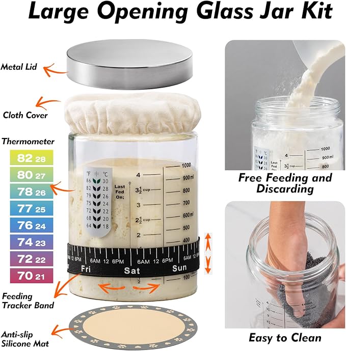 Friheten Sourdough Starter Kit,Sourdough Bread Baking Supplies,40oz Sourdough Starter Jar,Banneton Bread Proofing Basket Set with 9" Round & 10" Oval,Sourdough Bread Baking Tools - Image 2