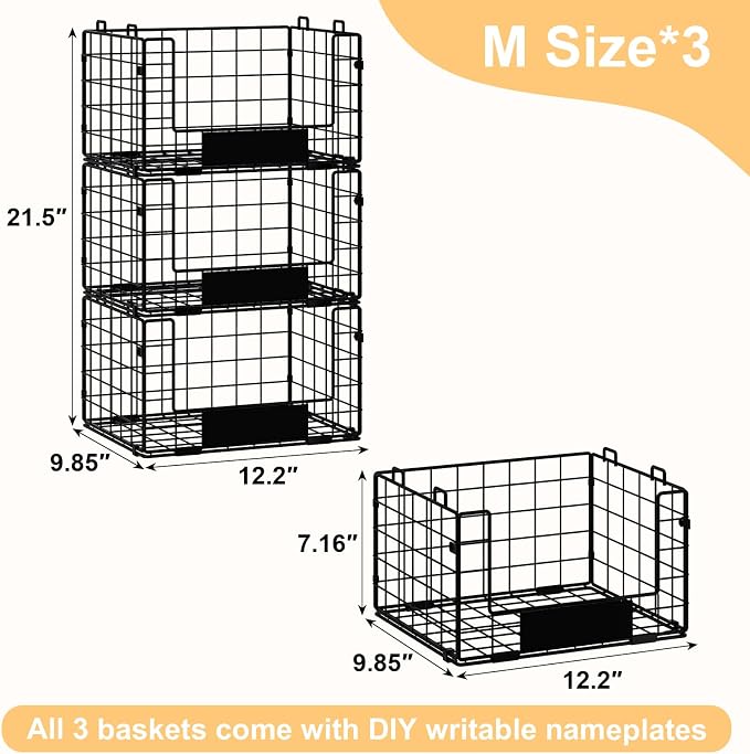 3 Pack XL Stackable Wire Baskets with Handle, Pantry Organizers and Storage | Snack Organizer & Vegetable Basket & Metal Pantry Bin & Fruit Basket for Kitchen Counter - Image 5