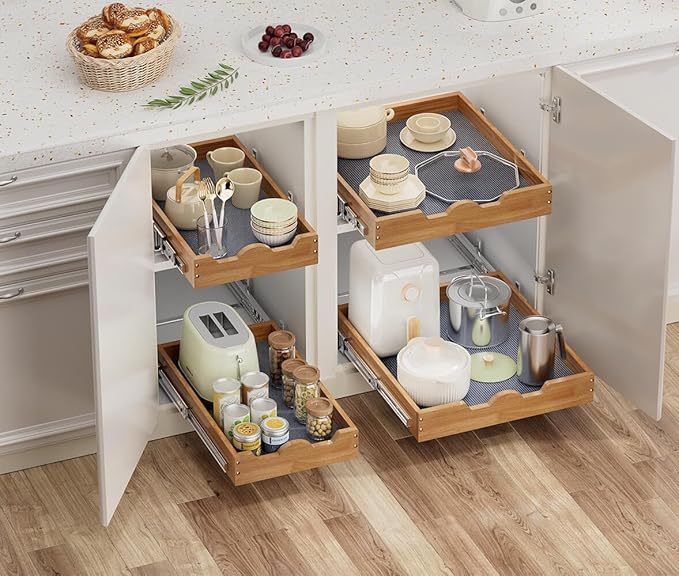 OCG Pull Out Cabinet Organizer 20"W x 21"D, Slide Out Wood Drawer Shelf, Pull Out Shelves for Base Cabinet Organization in Kitchen, Pantry, Bathroom - Image 3