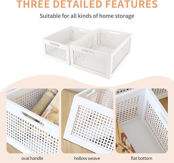 Desktop Storage Basket, Sundry Office Drawer Storage Box, Wood Frame Storage Basket. (White-Set2) - Image 3