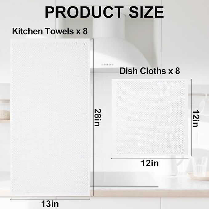 Homaxy 16 Pack 100% Cotton Kitchen Towels and Dishcloths Set, White | 12 x 12 Inches and 13 x 28 Inches Kitchen Towels Set, Ultra Soft Absorbent Dish Cloths for Washing Dishes - Image 4