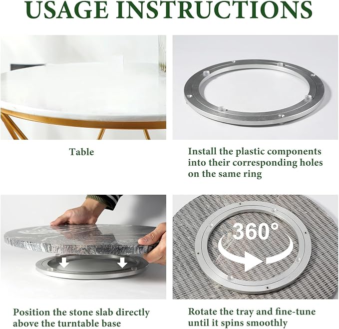 16'' Luxurious Natural Marble Lazy Susan Marble Turntable for Kitchen Dinning, Lazy Susans Organizer for Cabinet, Serving Rotation Spinning Tabletop Organizer Swiveling, Spice Rack Storage - Image 4