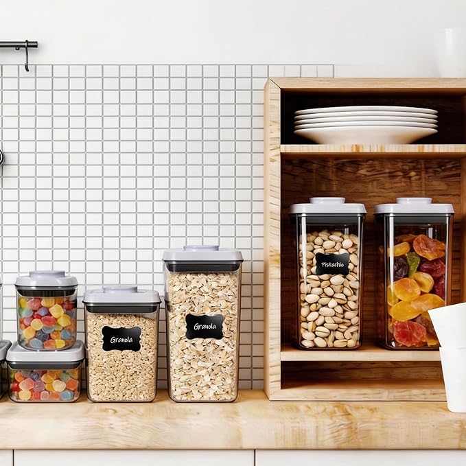 Pop Push Button Airtight Food Storage Containers 6 Set | 4 Sizes: 0.65/0.7/1.8/2.4Qt, BPA-Free Clear Canisters for Pantry, Pasta, Snacks, Coffee, Pet Food, Fridge - Image 6