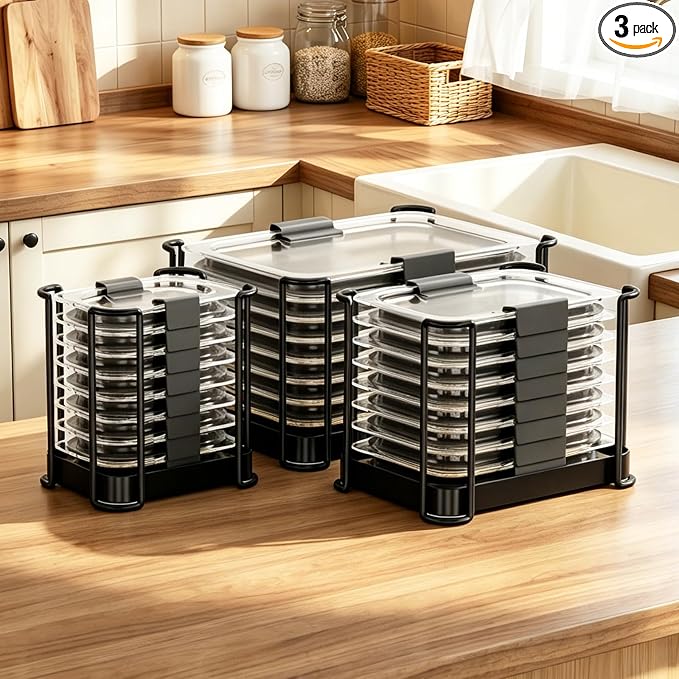 MOUKABAL Metal Lid Organizer for Rubbermaid Brilliance, Kitchen 3-Pack 1 | Fits 1.3,3.2,4.7,9.6 Cup Rubbermaid Brilliance lids/Space-saving upright storage/Metal frame with bamboo base/Ready to use by MOUKABALGREATHELPER
