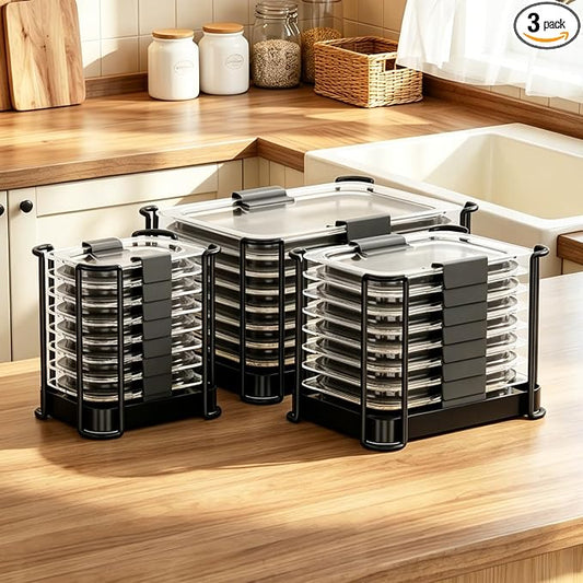MOUKABAL Metal Lid Organizer for Rubbermaid Brilliance, Kitchen 3-Pack 1 | Fits 1.3,3.2,4.7,9.6 Cup Rubbermaid Brilliance lids/Space-saving upright storage/Metal frame with bamboo base/Ready to use by MOUKABALGREATHELPER