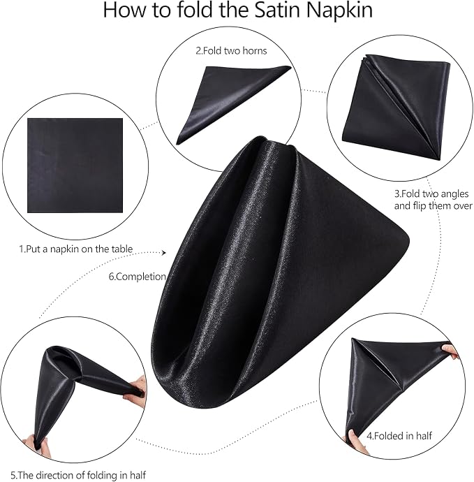 MDS® Pack of 150 Satin Napkins 12 x 12 Inch, Soft Silky Reusable Cloth Dinner Table Napkins for Wedding Décor, Reception, Birthday, Parties, Banquets, Catering, Restaurants & Hotel - Black - Image 3