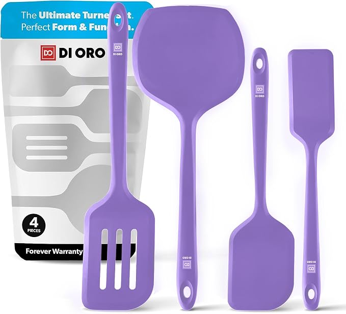 New DI ORO Silicone Turner Spatula Set - Kitchen Spatulas for Nonstick Cookware - Cooking Utensils for Flipping Eggs & Pancake - 600°F Heat-Resistant BPA Free Turners - Dishwasher Safe (4pc, Lavender) by DIORO