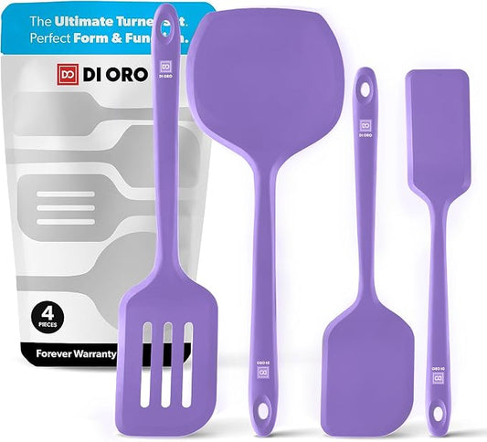 New DI ORO Silicone Turner Spatula Set - Kitchen Spatulas for Nonstick Cookware - Cooking Utensils for Flipping Eggs & Pancake - 600°F Heat-Resistant BPA Free Turners - Dishwasher Safe (4pc, Lavender) by DIORO