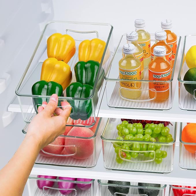 Qilinba Set Of 8 Stackable Pantry Organizer Bins, Clear Plastic Storage Bins for Home Edit Fridge Cabinet Organizing Storage Containers (4 Large and 4 Medium) - Image 4