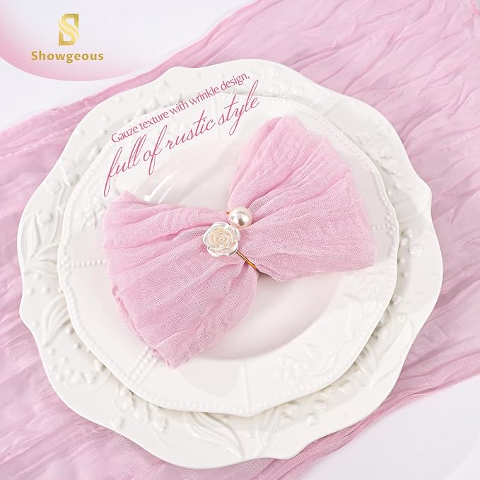 50 Pack Pink Cheesecloth Napkins 20"x20" Boho Washable Cloth Napkins Set of 50 Wrinkled Cheese Cloth Napkins Gauze Dinner Table Napkin for Wedding Party Baby Shower Birthday Decor - Image 5