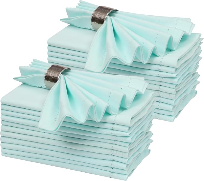 Ramanta Home Baby Blue Cloth Dinner Napkin Set of 24-18x18 Inch | Cotton Linen Flax Hemstitched Napkins Washable for Everyday Use by RamantaHome