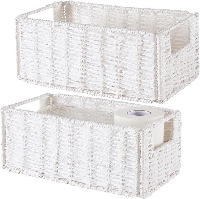 Wicker Baskets for Storage, Set of 4 Hand-Woven Wicker Storage Baskets for Shelves, Cube Storage Baskets Bins with Handles, Wicker Basket for Organizing Pantry Bedroom, White - Image 7