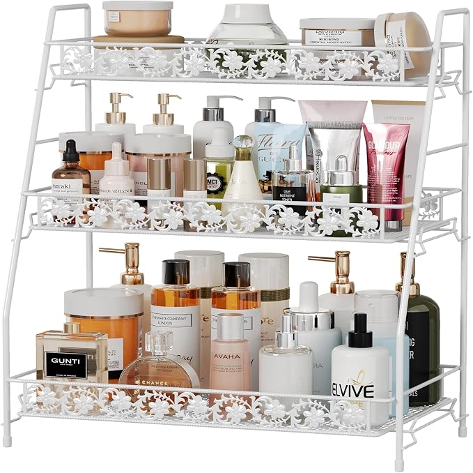 3 Tier Shelf Storage Rack Organizer for Countertop Spice Racks | Organiztion for Bathroom Countertop Shelf for Spice Racks Snacks Full Metal by IBEDMAZIE