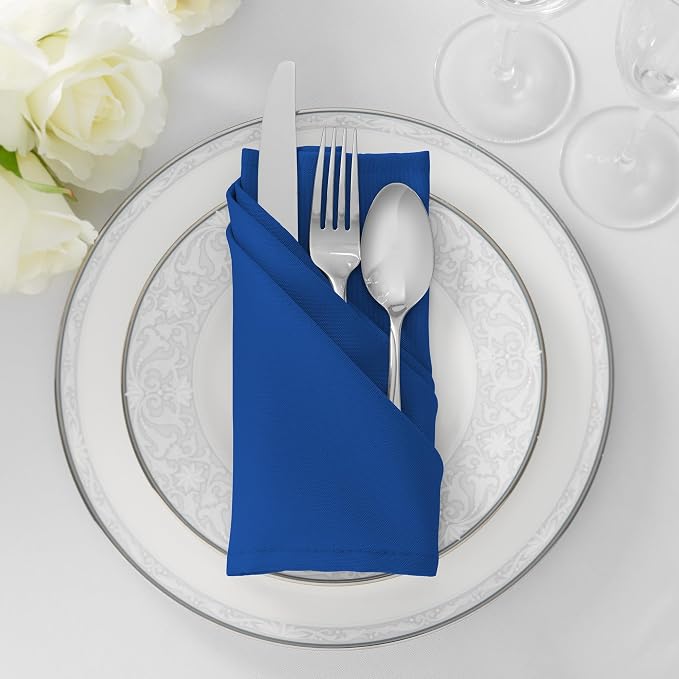 Lann's Linens Set of 12 Cloth Dinner Napkins, 17-inch Polyester Napkins, Washable and Reusable Fabric for Weddings, Hotels, Restaurants - Royal Blue - Image 4