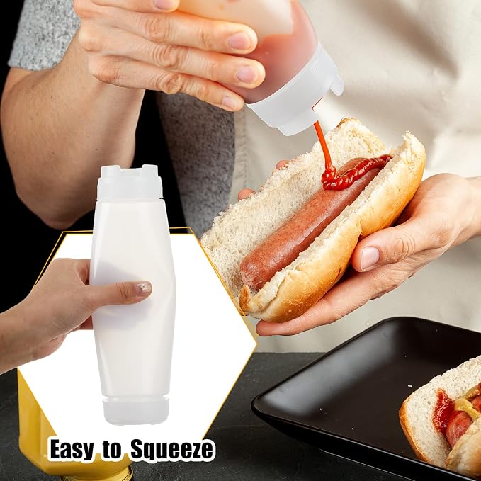 Roshtia 16 Pcs 16 oz Squeeze Bottle Condiment Squeeze Bottle Inverted Plastic Squeeze Bottle for Sauce Refillable Self Sealing Sauce Dispenser for Liquids Reusable Restaurants Kitchen(White) - Image 3
