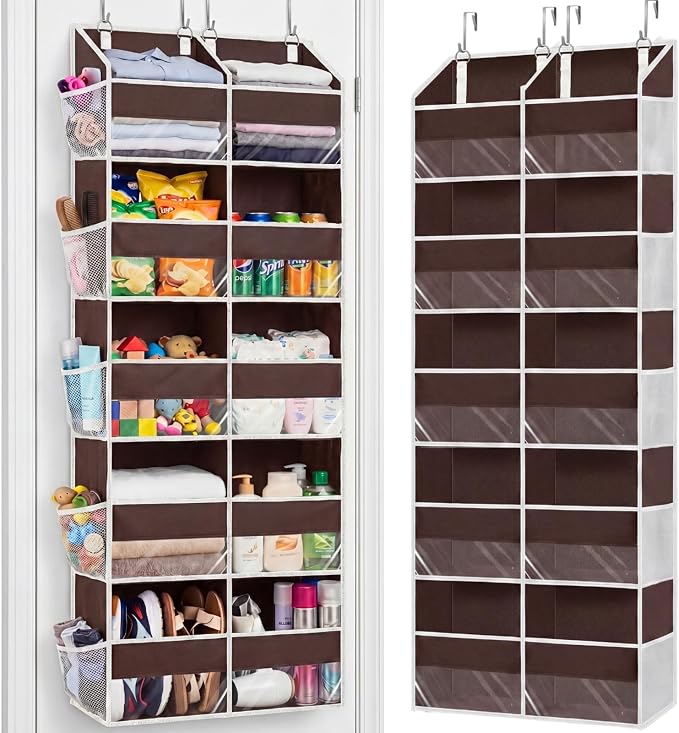 Over the Door Organizer 5 Tiers, Extra Large Behind Door Storage of 10 Compartments, 80 lbs Weight Capacity Over Door Organizer, Door Hanging Organizer for Closet, Diaper Organizer (Brown) by Ofiray-home