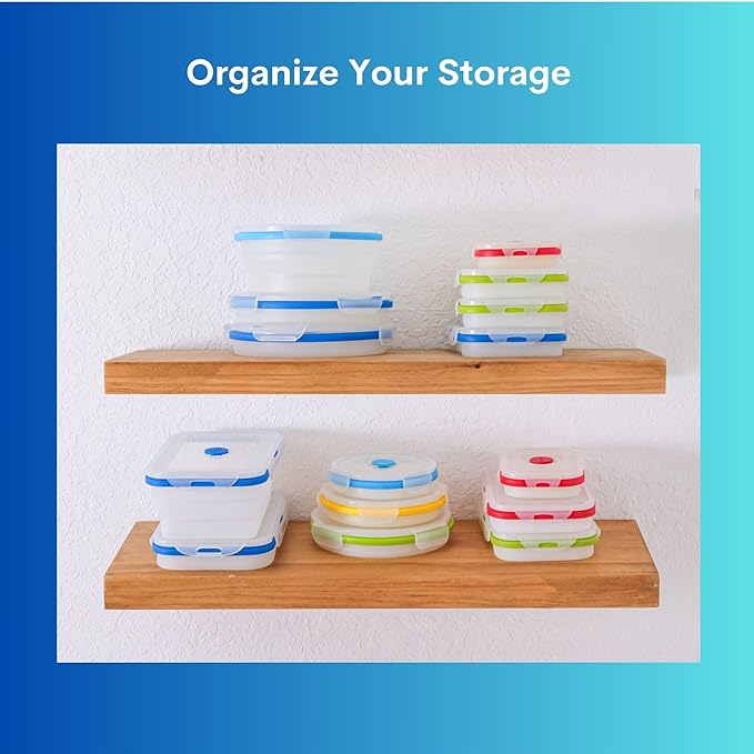 Collapsible Food Storage Containers, Round 4 Piece, 14-40 oz | Silicone, Airtight Lids, Space-Saving, Reusable Meal Prep, Microwave, Freezer & Dishwasher Safe - Image 5