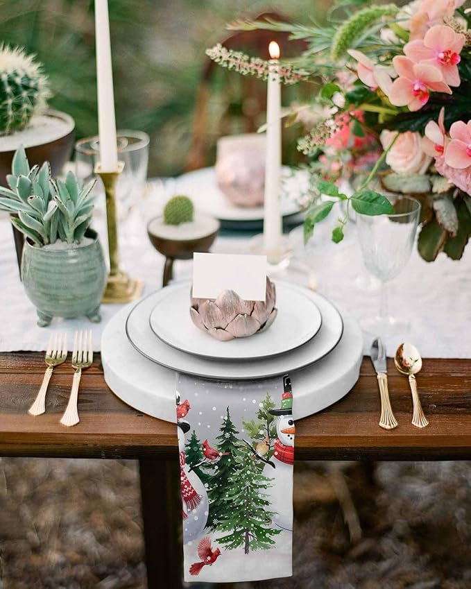 Grey Snowman Christmas Cloth Napkins, Washable and Reusable Dinner Napkins Set of 2, Xmas Tree Snowflake Winter Birds Table Napkin for Kitchen Party Birthday Wedding Hotel Housewarming 20''x20'' - Image 4