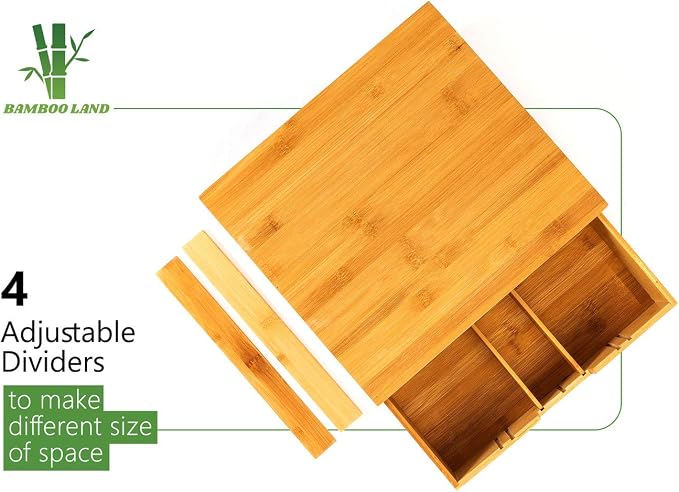 Bamboo Land- Bamboo K Cup Holder, 4 Adjustable Dividers, 36 K Cup Pod Storage, Coffee Pod Drawer, Coffee Pod Holder, Coffee Pod Organizer, Kcup Holder, K Cup Holders for Counter, Coffee Pods Holder - Image 3