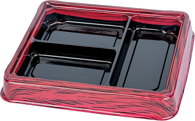 Restaurantware-Bento Tek 16.1 Ounce Meal Prep Containers, 100 Disposable To Go Food Boxes - Lids Sold Separately, 3 Compartments, Red And Black Plastic Bento Lunch Boxes, Freezable, For Take Out - Image 8