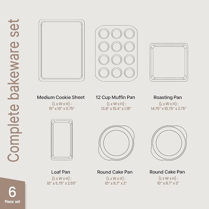 BAKKEN 6-Piece Kitchen Baking Pan Set - Commercial Grade Carbon Steel Bakeware, With Nonstick Coating, Stackable and Space-saving Design, PFOA, PFOS, PTFE Free, Oven Safe (Up To 450°F), Gray Marble - Image 2