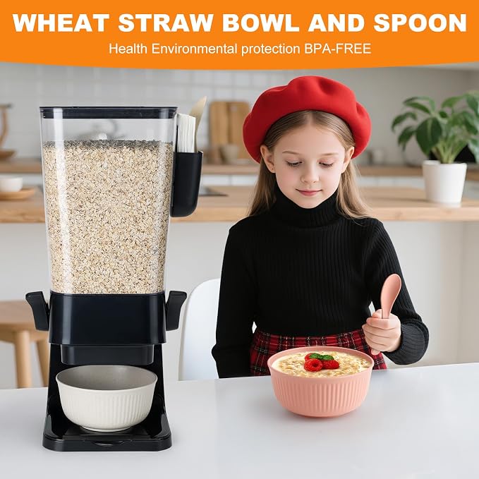 Osacoe Cereal Dispenser Countertop Black 2 Pack with Bowls Spoons Cutlery Box,5.5 QT Dry Food Dispenser Snack Organizer Containers Storage for Pantry Kitchen Organization Oatmeal Nut Granola Candy - Image 4