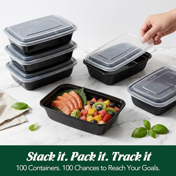 Glotoch Express Meal Prep Containers with Lids 32oz 100 Pack (200 Piece) | Reusable Sturdy Food Containers Leakproof Airtight Microwave Freezer Safe Plastic Bento Lunch Boxes for To Go Takeout - Image 9