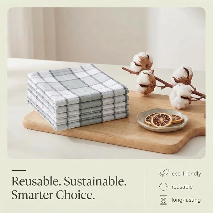 Urban Villa Kitchen Towels Cotton Dish Towels 20”x30” (Set of 6) Majestic Checks - Image 8