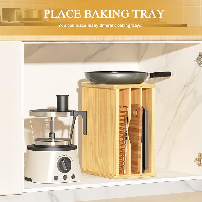 4 Tier Tray Dividers for Cabinets, Kitchen Vertical Baking Sheet Organizer | Premium Wood, Multiple Sizes, Saving Space, Vertical Tray Dividers for Storing pans, Baking trays, Cutting Board - Image 5