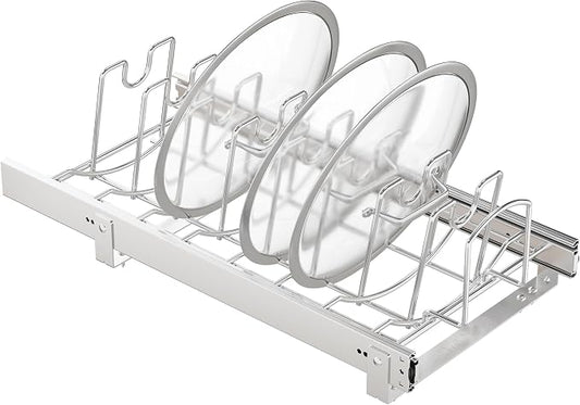 Slide Out Pot Lid Organizer Under Cabinet, Wire Dividers Kitchen Pull Out Pot Lid Storage Rack Holder, Full-Extension Rail 12" W*22" D by STORKING
