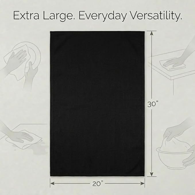 Urban Villa Kitchen Towels Cotton Dish Towels 20”x30” (Set of 6) Black - Image 3