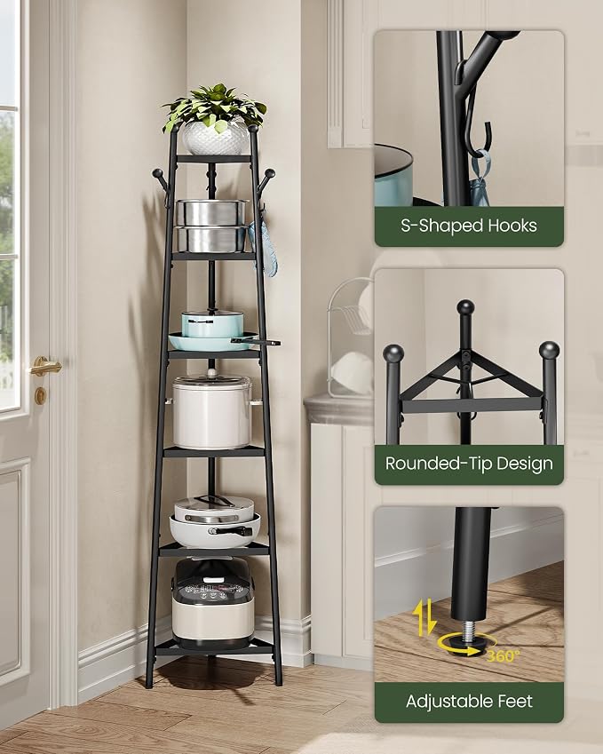 Pot Racks, 6-Tier Cookware Stand, Triangle Shelf Storage Tower for Kitchen, Pans Pots Storage Rack, Metal Wire Shelf Organizer, Corner Shelf, for Kitchen, Living Room, Black TPR15BB - Image 7