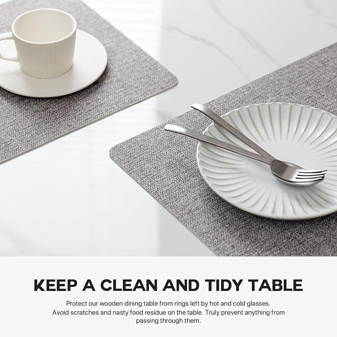 Baroyal Faux Leather Placemats Set of 6 Vinyl Washable Wipeable Table Mats for Kitchen Dining Table Heat Resistant Waterproof Modern Indoor/Outdoor Placemats Non-Slip Easy Clean Place Mats (Mid Gray) - Image 5