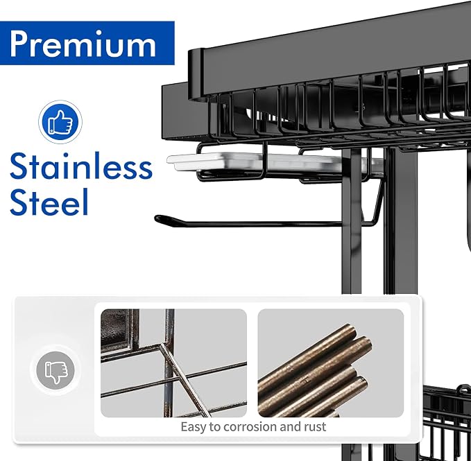 LIVOD Over Sink Dish Drainer Drying Rack, 2 Tier Full Stainless Steel Storage Adjustable Length Kitchen Rack, Multifunctional Expandable Counter Organizer, Space Saver Dish Rack - Image 4