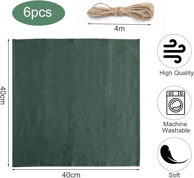 Christmas Cloth Napkins, Cotton Linen Napkins, Set of 6 Reusable Napkins, Green, 40x40cm, Cloth Napkins for Dinner Parties, Christmas, Wedding, Birthday, Party - Image 2