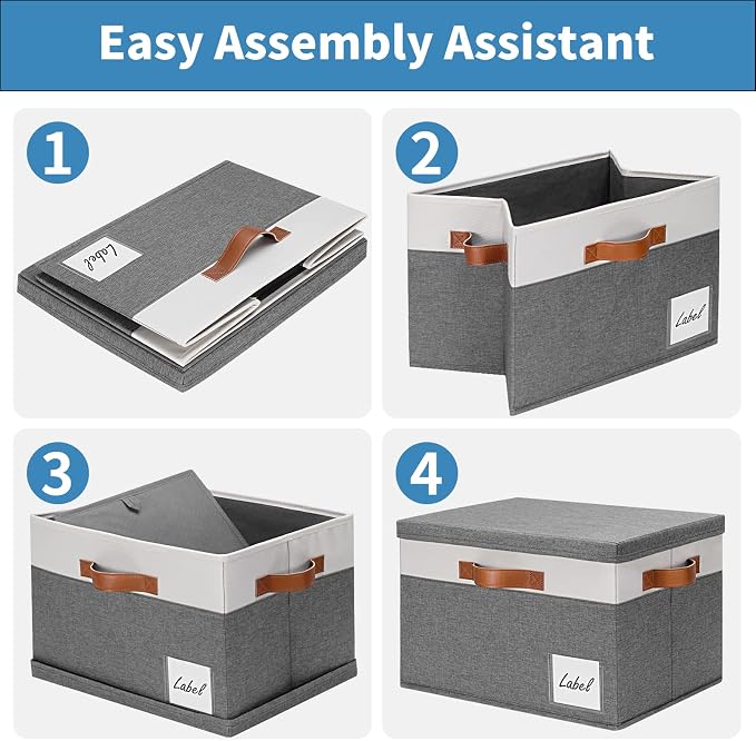 GhvyenntteS Extra Large Storage Bins with Lids, Foldable Fabric Storage Boxes with Lids and Handles, Storage Baskets with Lid and Label for Home Office (3 Pack, Grey, 15.75" x 11.8" x 10.2") - Image 5