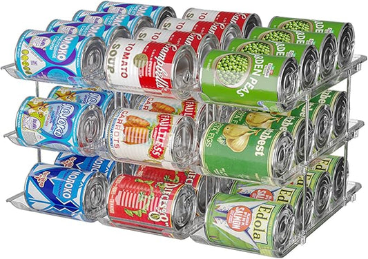 Can Organizer For Pantry, Adjustable Height And Width Canned Goods Organizer, Roller Soup Can Organizer Holds Up to 36 Cans for Kitchen Cabinet or Refrigerator(CLear 3 Tier) by STORICANS