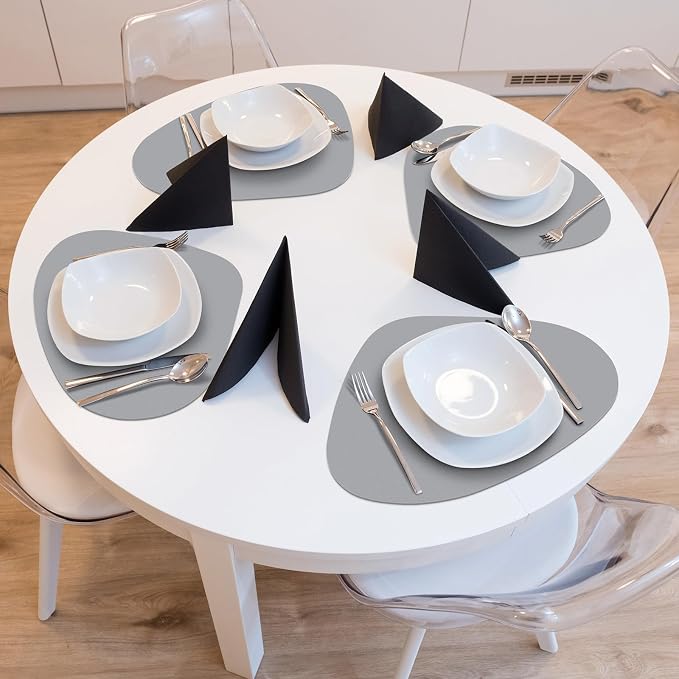 Faux Leather Placemats Set of 4, Wipeable & Washable Table Mats | Waterproof, Heat-Resistant & Easy to Clean Round Place Mats for Dining & Kitchen, 17''x13'', Grey - Image 5