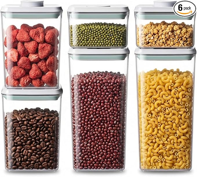 Pop Airtight Food Storage Containers with Lids Stackable Containers for Kitchen Pantry Organization Ideal for Cereal Snacks Flour Sugar Coffee and Spaghetti (gray, 6 pcs) by Unknown