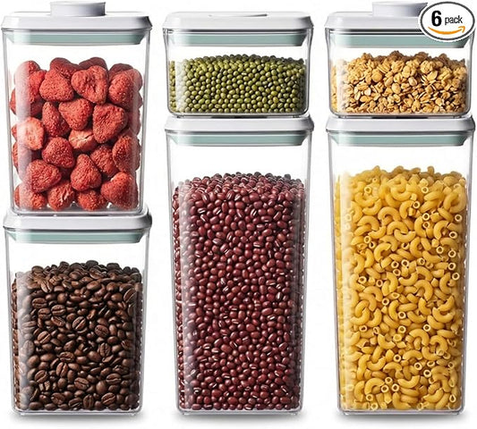 Pop Airtight Food Storage Containers with Lids Stackable Containers for Kitchen Pantry Organization Ideal for Cereal Snacks Flour Sugar Coffee and Spaghetti (gray, 6 pcs) by Unknown