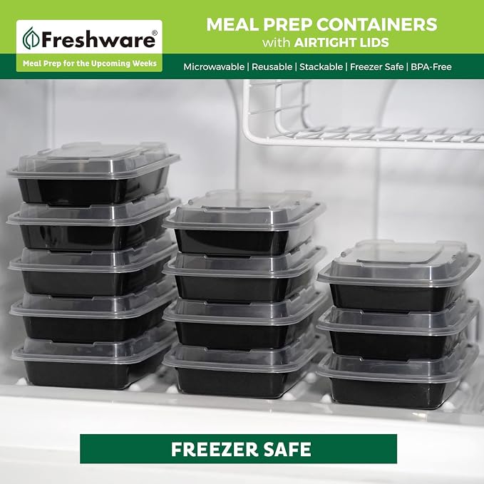 Freshware Meal Prep Containers [50 Pack] 1 Compartment Food Storage Containers with Lids, Bento Box, BPA Free, Stackable, Microwave/Dishwasher/Freezer Safe (16 oz) - Image 8