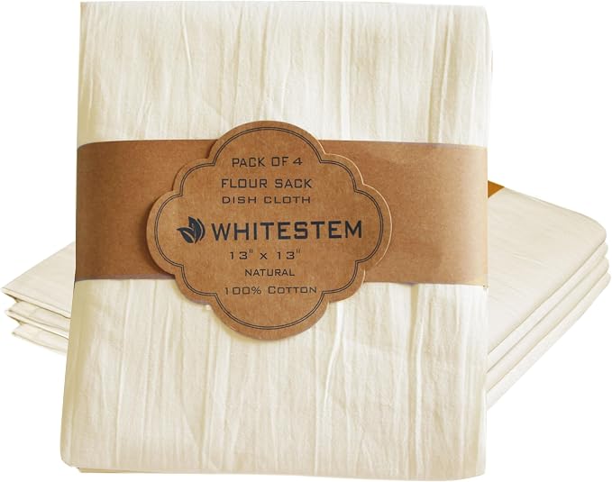 Flour Sack Dish Cloths 13x13 – 100% Cotton, Lint-Free & Highly Absorbent Kitchen Dishcloths (4 Pack), Quick-Dry Dish Cloth for Washing Dishes, Cleaning, Polishing & Household Tasks, Natural by WHITESTEM