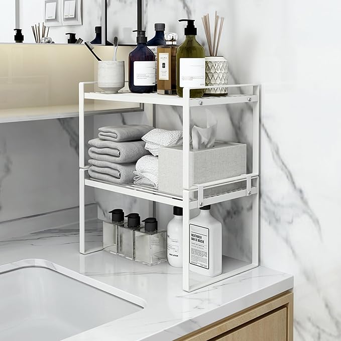 Shantton Cabinet Shelf Organizer, Pantry Shelf Rack, White 13x8.3x7.3 | 2-Pack Stackable Metal Riser Holds 40LBS with Non-Slip Feet for Kitchen Pantry Bathroom Countertop Freezer Cupboard - Image 6