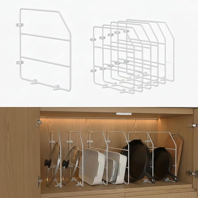 Baking Sheet Organizer Set of 6, 17"x13" Vertical Tray Dividers for Kitchen Cabinets, White Metal Cabinet Divider, Metal Wire Storage for Pans, Baking Trays and Cookware by XINWXSS