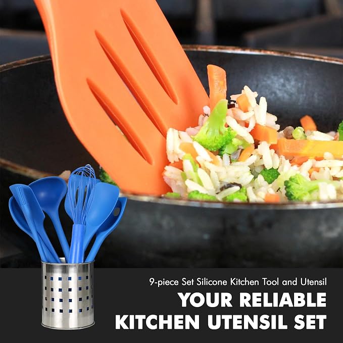 Chef Craft 9 Piece Silicone Kitchen Tool and Utensil Set, Blue - Image 5