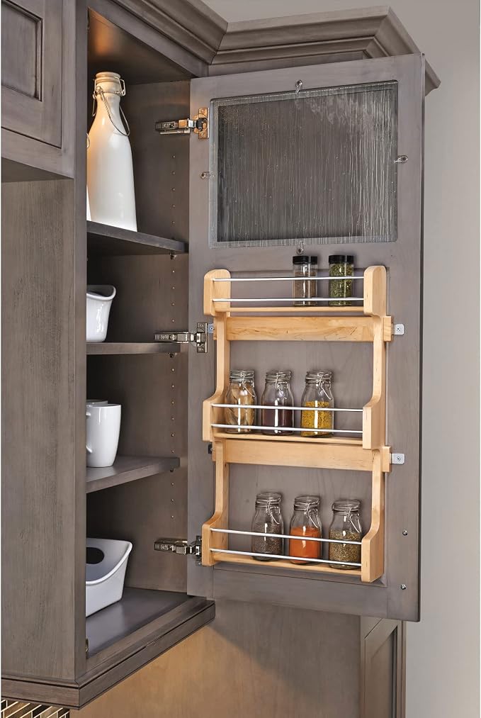 Rev-A-Shelf 18" 3 Tiered Pull Out Shelf Organizer for Kitchen Cabinets, Pantry Storage Spice Seasoning Rack, Door/Wall Mounted, Maple Wood, 4SR-18 - Image 8
