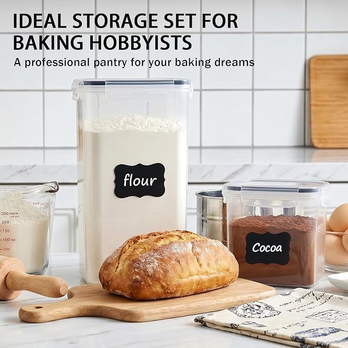 9PC Food Storage Containers, Airtight Pantry Storage Set with Lids | Stackable kitchen Storage Organizers, BPA Free Kitchen and Pantry Organization, Reusable Storage Set for Pasta, Dry Food - Image 4