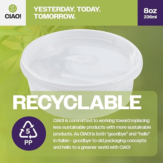 CIAO! 8OZ PP Injection Molded Soup-Deli Container with LLDPE Lid, Microwavable and BPA Free (240/240 combo pack) - Image 3