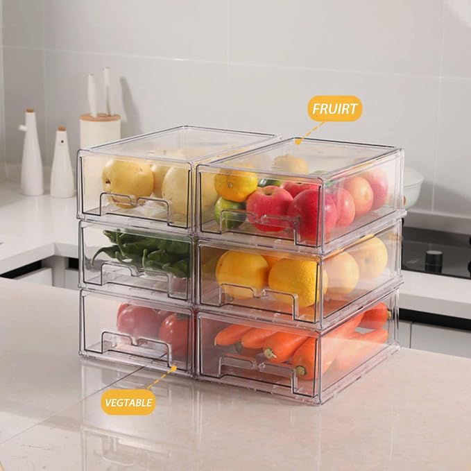 bealy 2 Pack Stackable Clear Drawer Organizer, Large Pull Out Fridge Organizers and Storage Container, Refrigerator Organizers and Storage for Fruit, Produce, Vegetables, Drinks, Snack and Food - Image 6